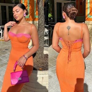HOUSE OF CB 'Aiza' Flame Orange Maxi Dress NWOT size XS